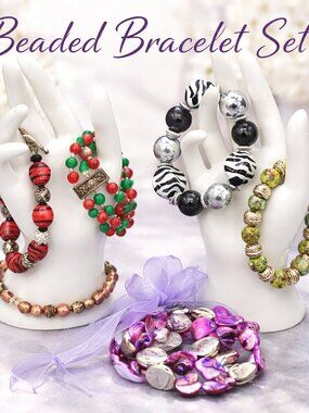 Set of 6 Baubles and Beads Statement Bracelets